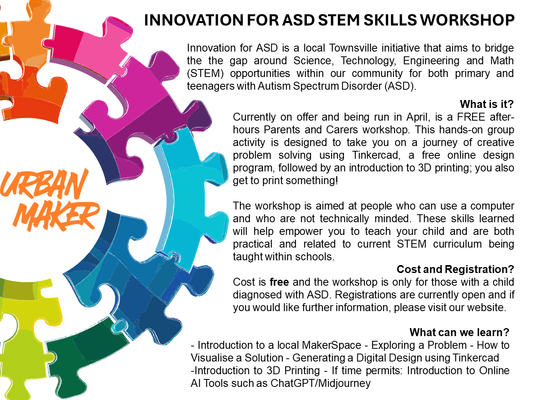 April Innovation for ASD Free Parents and Carer Workshop Flyer